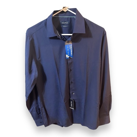 New Nautica Men’s Blue Performance Slim Fit Long Sleeve Button Up Shirt - Medium - Picture 4 of 7